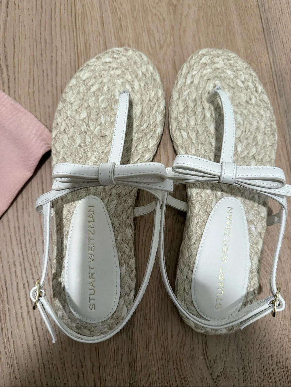 Stuart Weitzman White Espadrille Bow-Strap Sandals